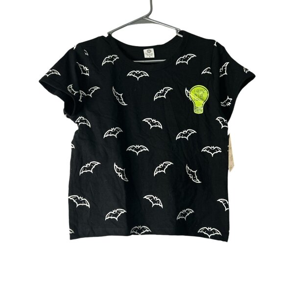 La Luna Womens glow in the dark Halloween bat shirt NWT Boxy Cropped Style - Picture 1 of 3